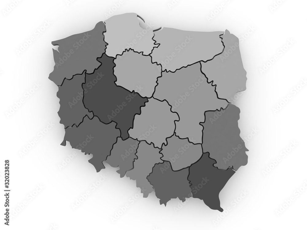 Three-dimensional map of Poland. 3d