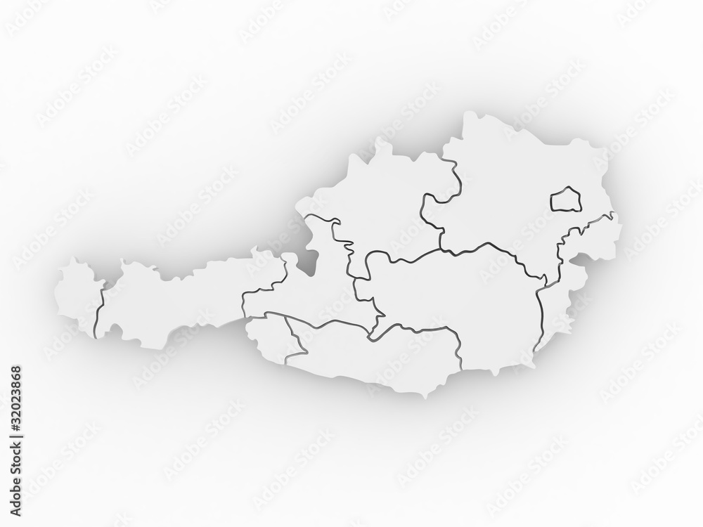 Three-dimensional map of Austria. 3d