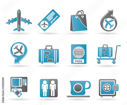 airport, travel and transportation icons 1 - vector icon set