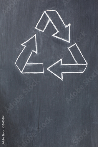 Recycle symbol on a blackboard