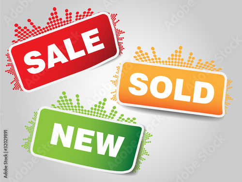 Three types of sale tags with small music bar
