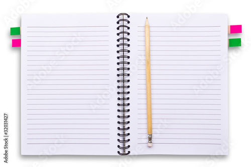 white notebook and pencils isolated