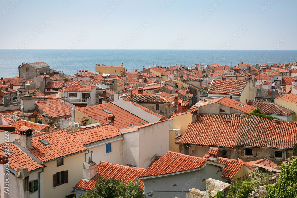 Roof tops in little town by the sea