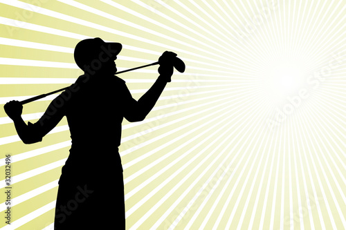 Golf player silhouette and green rays background 2