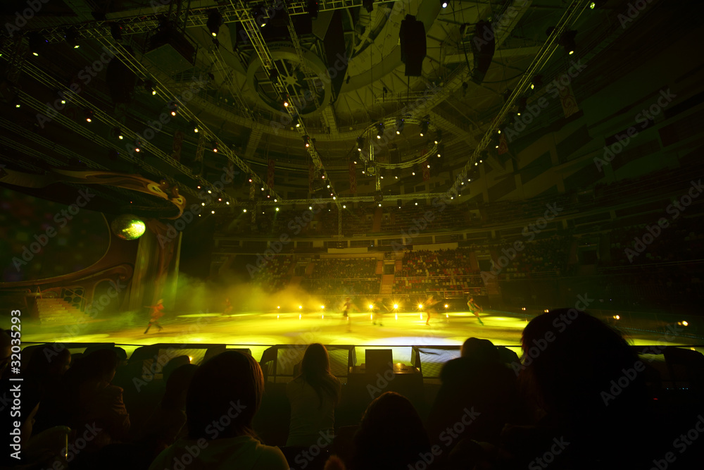 Show with figure skaters at rink Show with figure skaters at rink