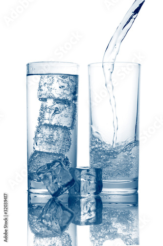 Pouring of fresh cool water in a glass isolated