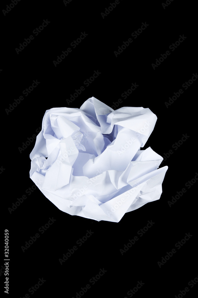 Crumple white paper, A crumpled white paper on black screen. Crumple white paper, A crumpled white paper on black screen.