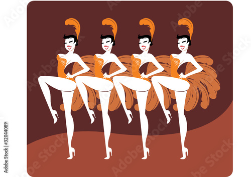 Beautiful showgirls dancing cancan