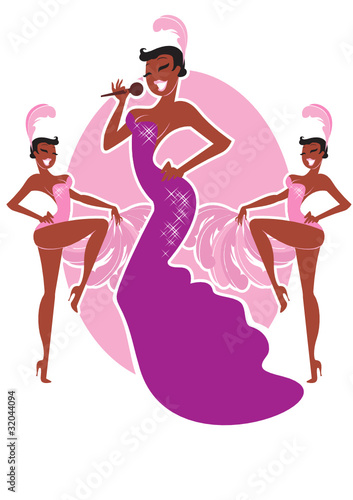 Cabaret singer with chorus girls