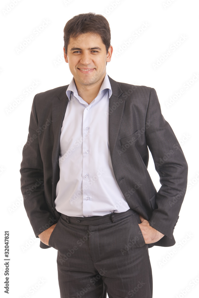A portrait of a thoughtful businessman isolated on white A portrait of a thoughtful businessman isolated on white