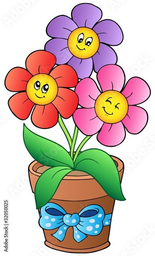 Pot with three cartoon flowers