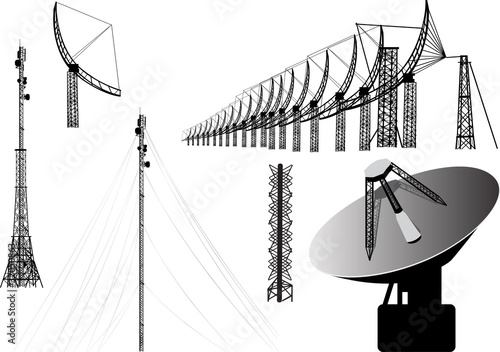 set of antenna silhouettes isolated on white