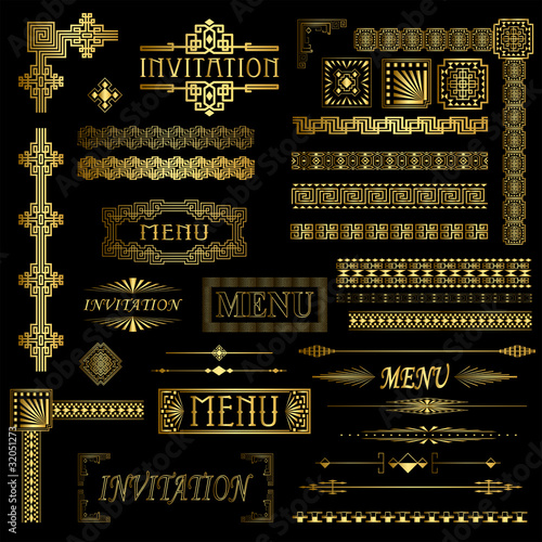 Decorative gold menu and invitation border elements