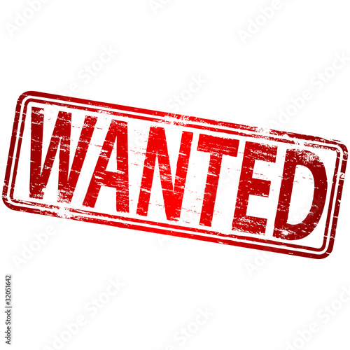 Rubber stamp illustration showing "WANTED" text