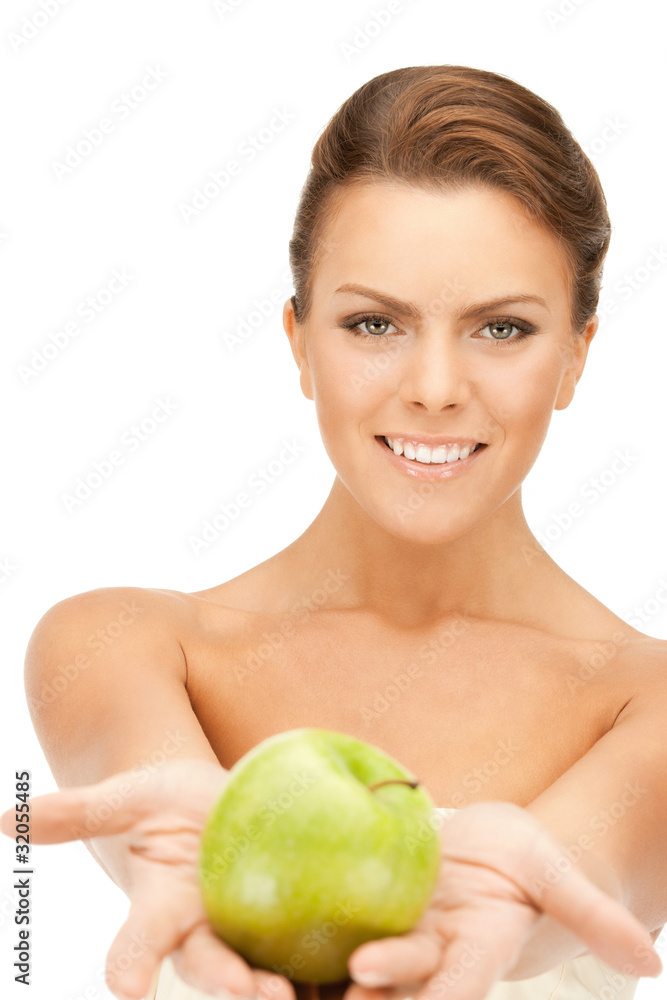 young beautiful woman with green apple young beautiful woman with green apple