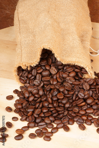 Coffee beans out of a hopsack