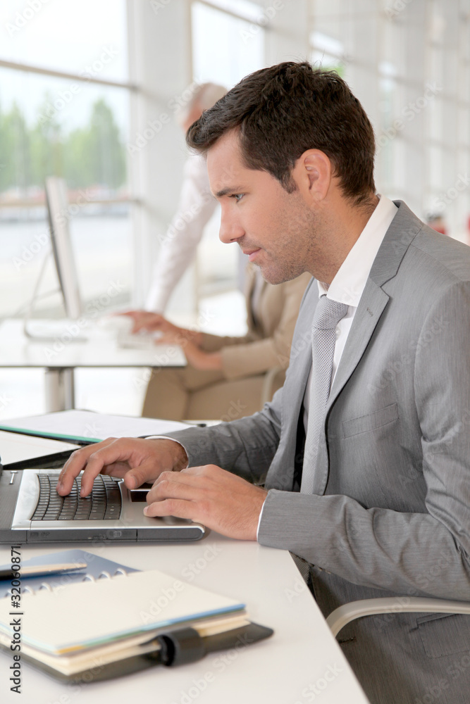 Businessman working on laptop computer Businessman working on laptop computer