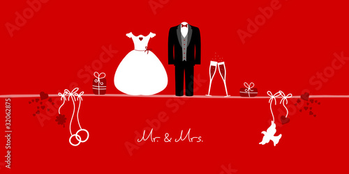 Card Wedding Symbols Mr. & Mrs. Red