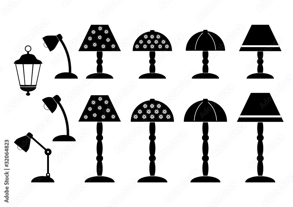 Collection of lamps on white background