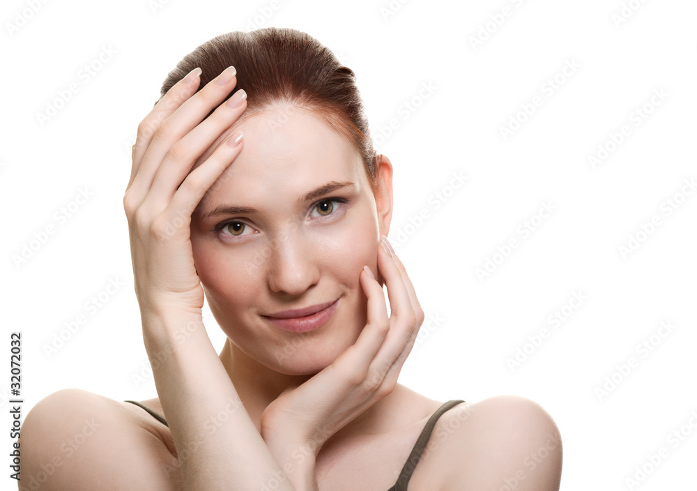 portrait of young beautiful woman on white background portrait of young beautiful woman on white background