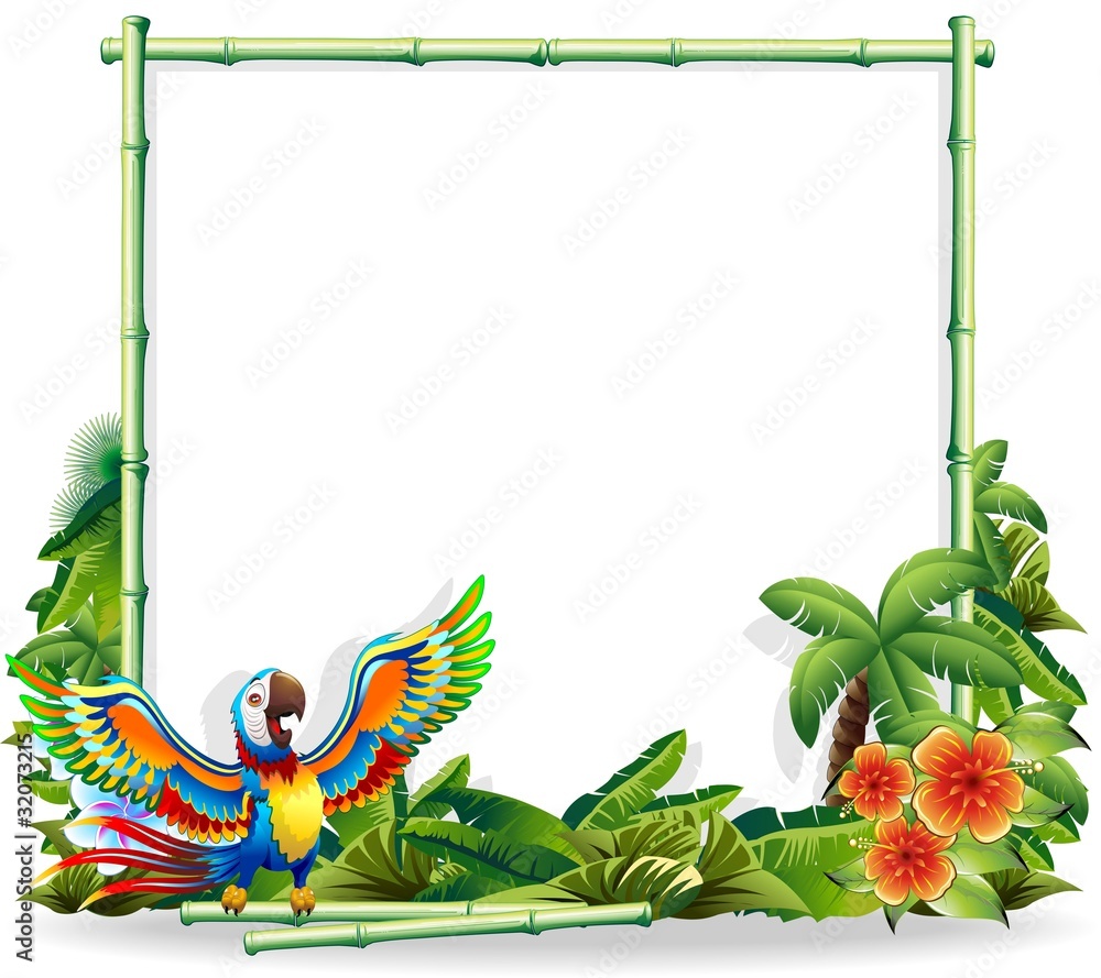 Naklejka premium Pappagallo Ara sfondo Bambù-Macaw Parrot Bamboo Background