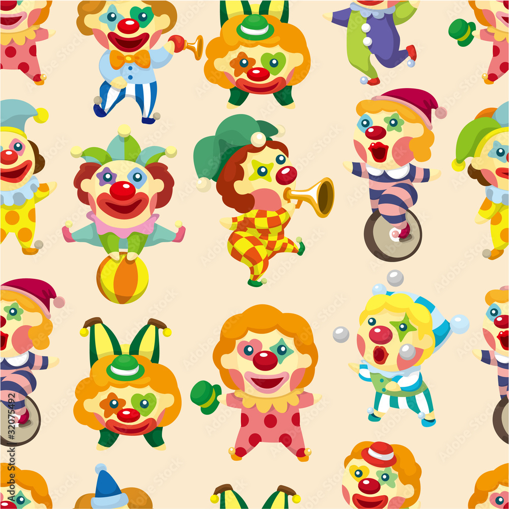 seamless cartoon circus clown pattern
