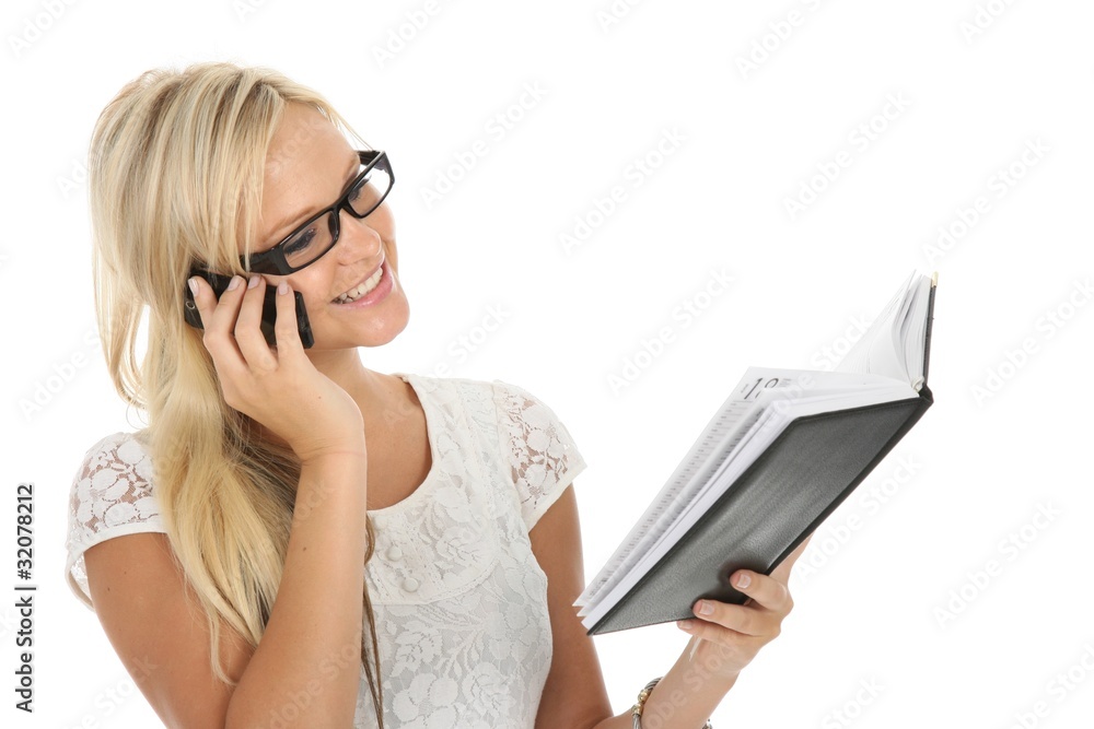 Lovely Blond Girl Checking Diary Lovely Blond Girl Checking Diary