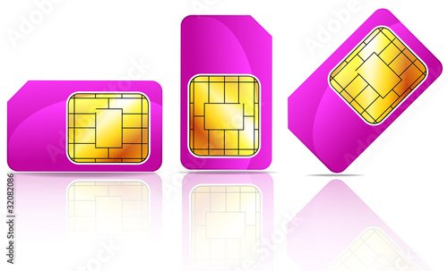 set of pink sim card isolated on white background