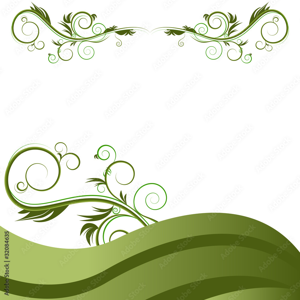 Green Wave Vine Flourishes Background