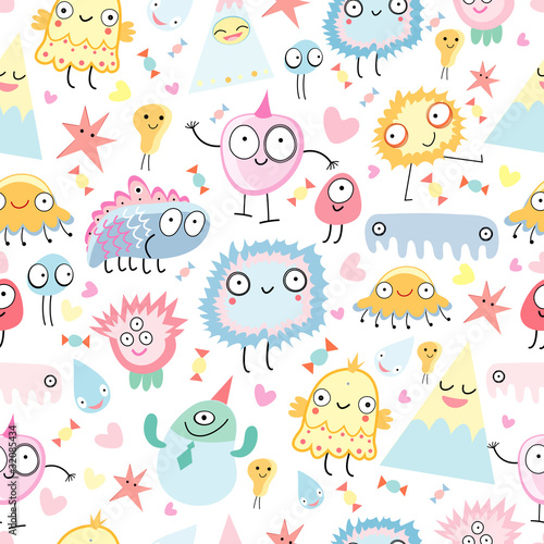 a pattern of funny monsters