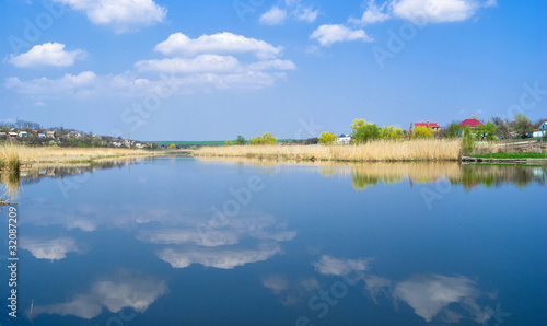 Ukrainian spring landscape with river named Sura