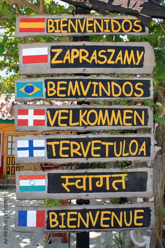Welcome sign on the beach, Thailand