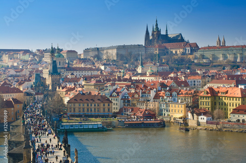 Prague, Charles bridge and Prague Castle, Vltava panorama © VitalyTitov