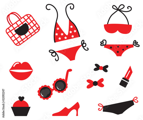 Bikini and sexy women items collection - red & black ( vector ).