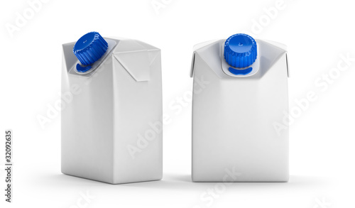 Two blank juice or milk package models. Isolated on white.
