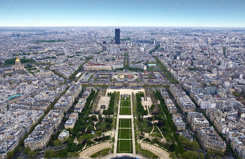 Paris from a height. Field of Mars. View from the Eiffel
