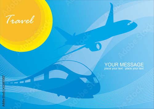 Travel. Abstract background with the train and plane image.