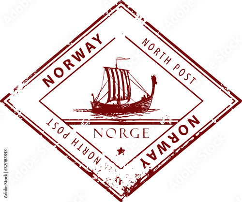 Stamp with words Norway, North Post inside