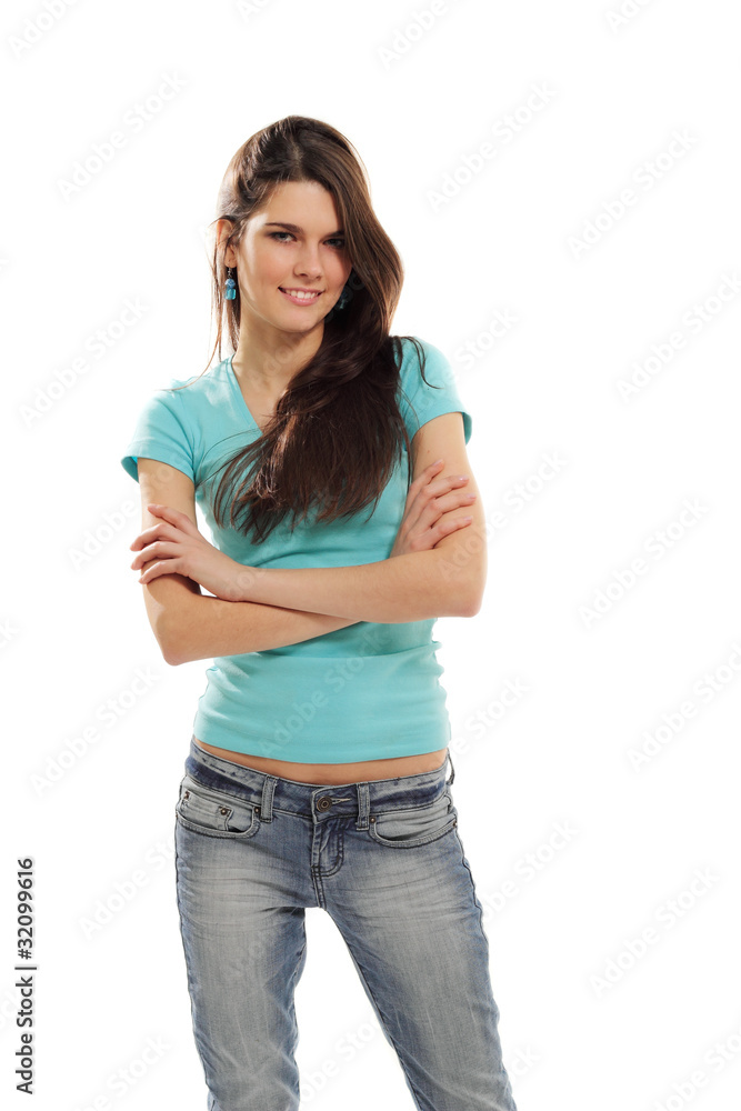 teen girl cheerful  isolated on white