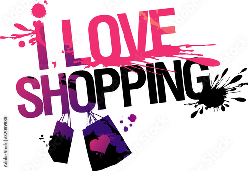 I love shopping, vector illustration with splashes