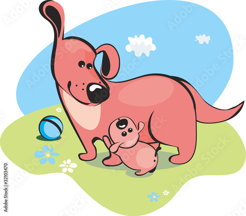 Mama dog and the baby-puppy