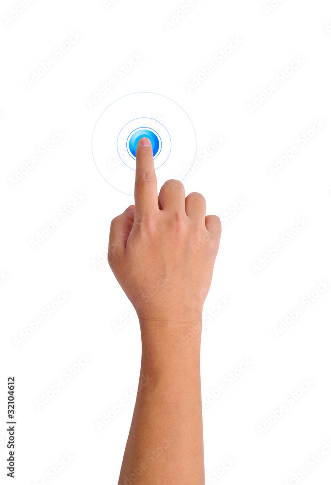 hand pushing a blue button hand pushing a blue button