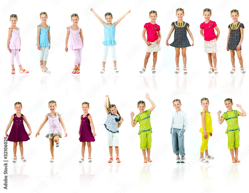 Collection photos of cute little girl in colored clothes Collection photos of cute little girl in colored clothes