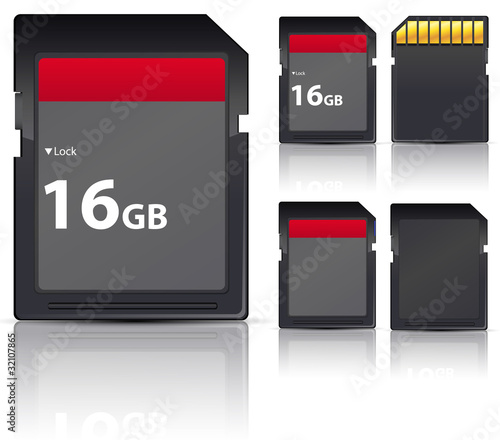 set of black sd card isolated on white background