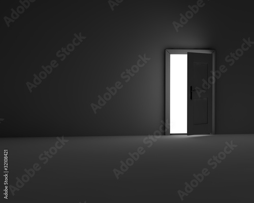 dark room with open door