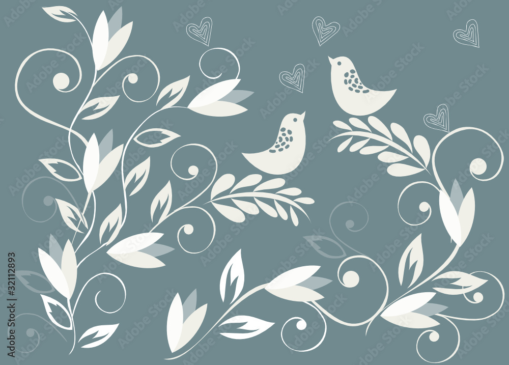 floral background with birds