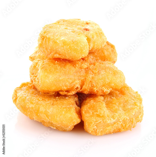 fried pieces  of  chicken on white background