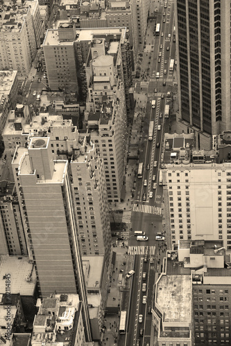 New York City Manhattan street aerial view black and white