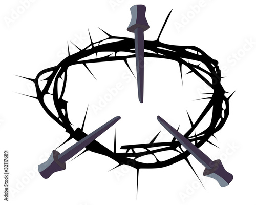 silhouette of a crown of thorns with three nails