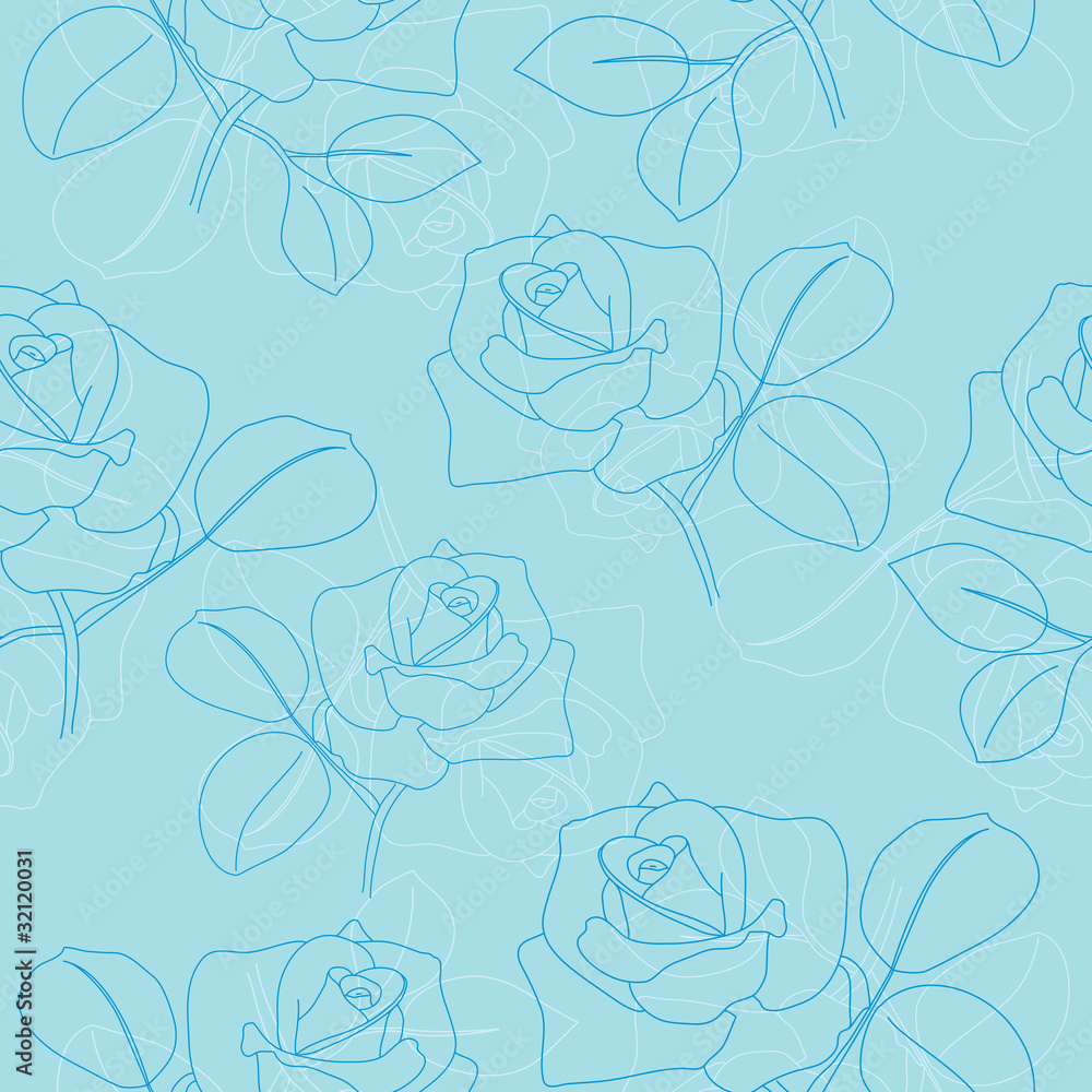 vector light blue seamless pattern with roses